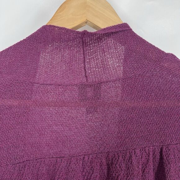 Eileen Fisher Sweater Size Large Petite Berry Open Front Sheer Wool Cardigan - Picture 6 of 8